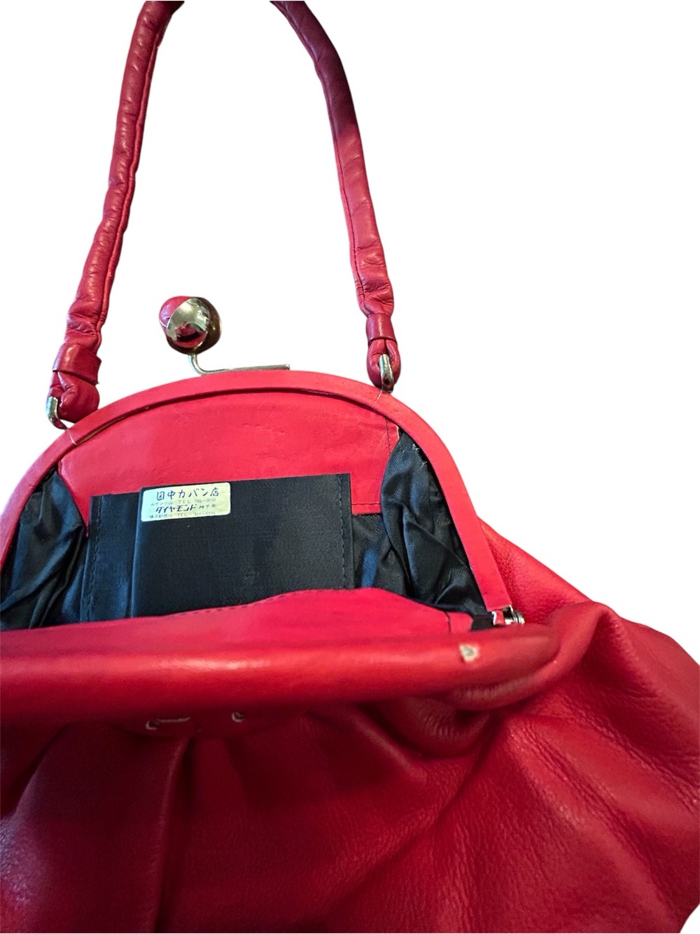 Vintage Red Women's Leather Kiss-Lock Shoulder Bag - Picture 7 of 7
